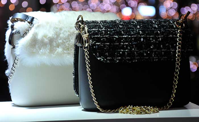 luxury handbags on display